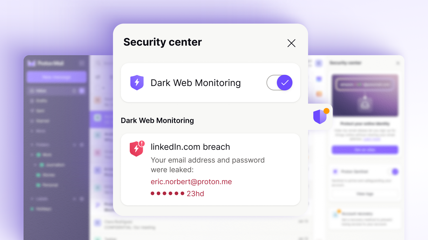Dark web monitoring on Proton Mail.