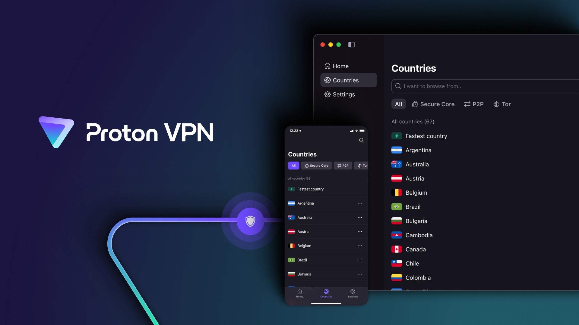 Proton VPN servers available around the world.